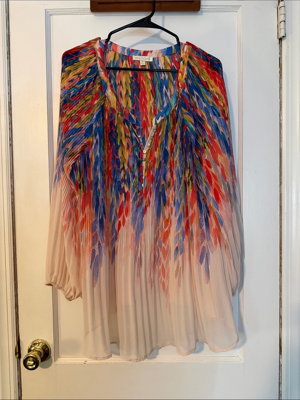 fig and flower Multicolor Feather-Print Pleated Blouse - Cream Base